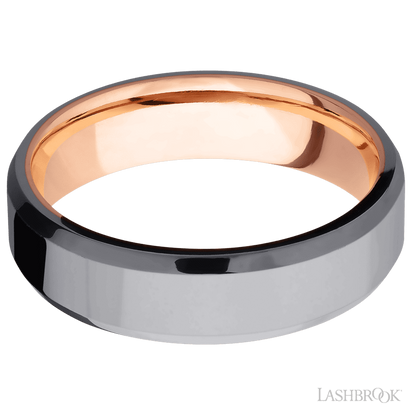 6 mm wide Beveled Tantalum band featuring a 14K Rose Gold sleeve.