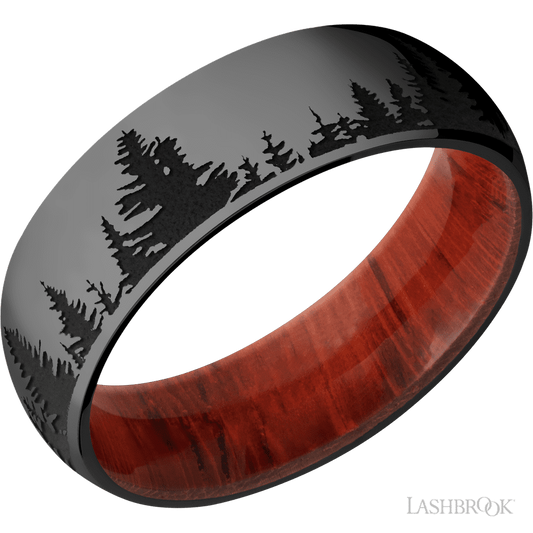 Lashbrook 7mm Domed Zirconium Wedding Band — Trees Pattern