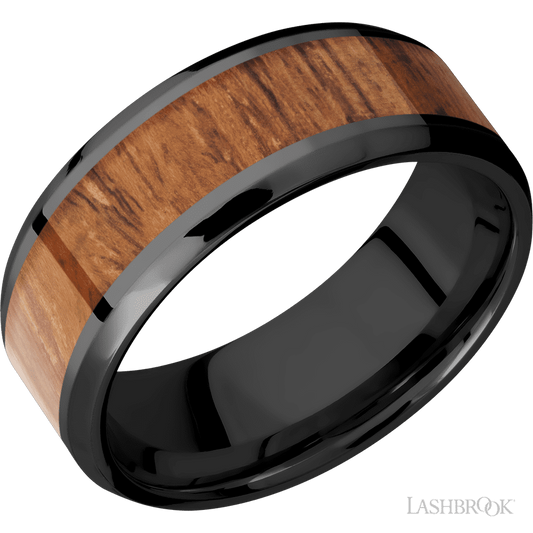 Lashbrook 8mm Beveled Zirconium Wedding Band — Desert Iron Wood Inlay