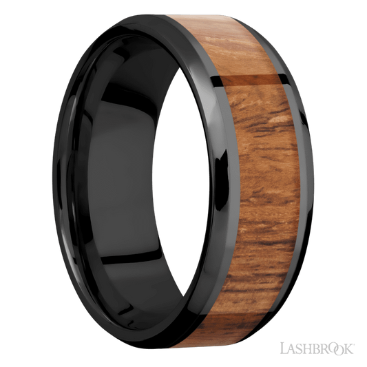 Lashbrook 8mm Beveled Zirconium Wedding Band — Desert Iron Wood Inlay