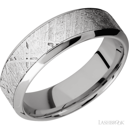 7 mm wide/High Bevel/18K White Gold band with one 4 mm Centered inlay of Meteorite.