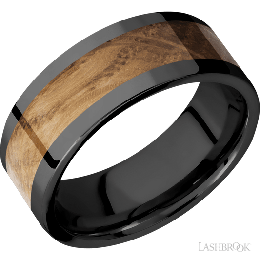 Lashbrook 8mm Flat Zirconium Wedding Band — Whiskey Barrel Inlay