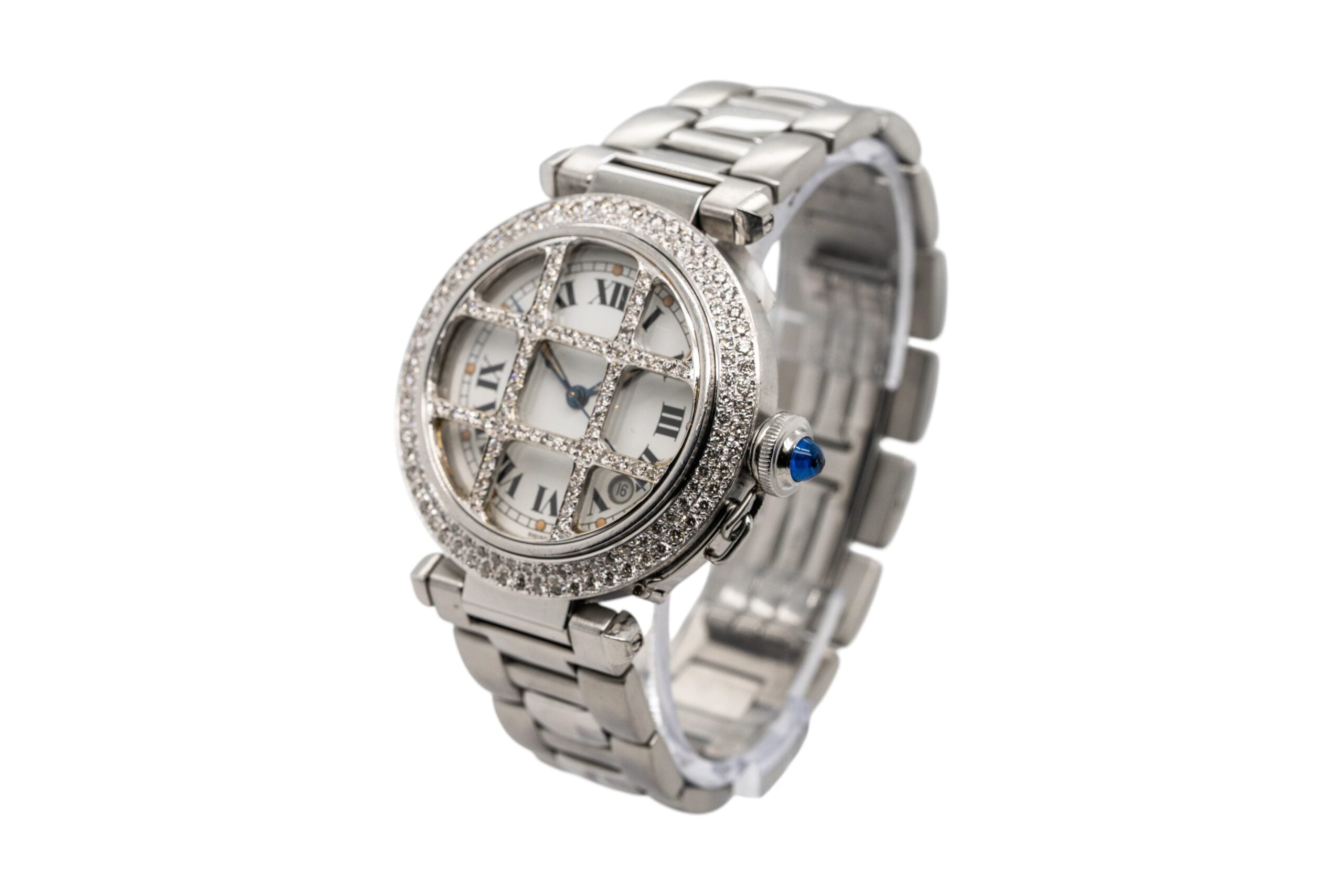 Cartier Pasha 38mm Stainless Steel Watch with Aftermarket Diamonds Roman Dial