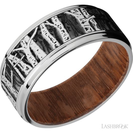 Lashbrook 9mm Flat Grooved Edges Cobalt Chrome Wedding Band — Aspen Pattern