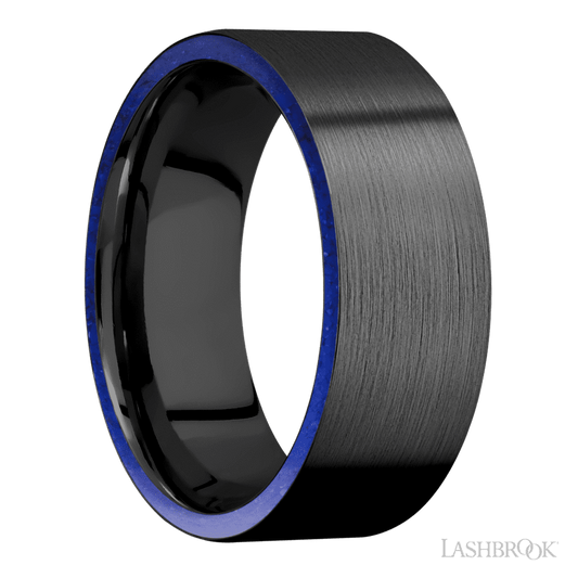 Lashbrook 8mm Flat Zirconium Wedding Band — Lapis Inlay
