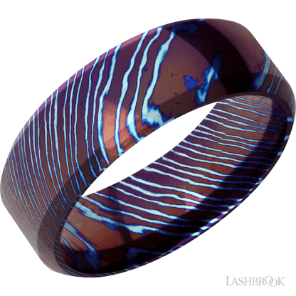 8 mm wide High Bevel Titanium Damascus band.