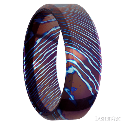 8 mm wide High Bevel Titanium Damascus band.