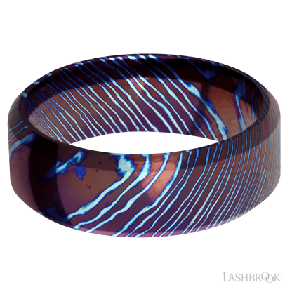 8 mm wide High Bevel Titanium Damascus band.