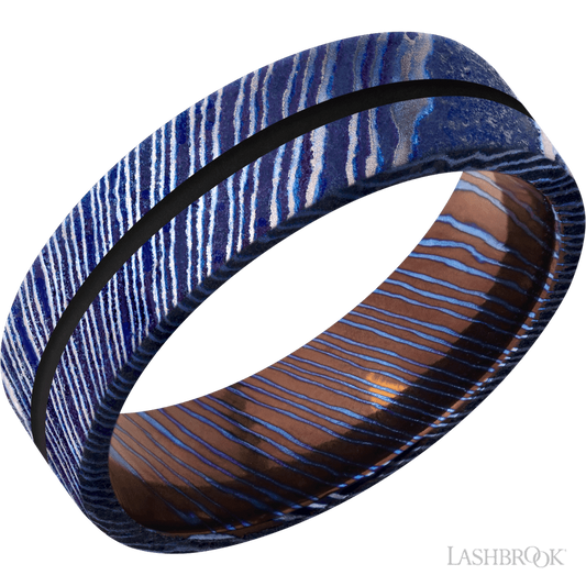 Lashbrook 7mm Flat Titanium Damascus Wedding Band — Black Inlay