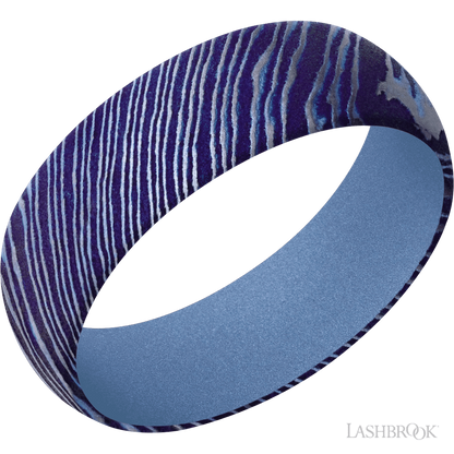 7 mm wide Domed Titanium Damascus band featuring a Crushed Orchid sleeve.