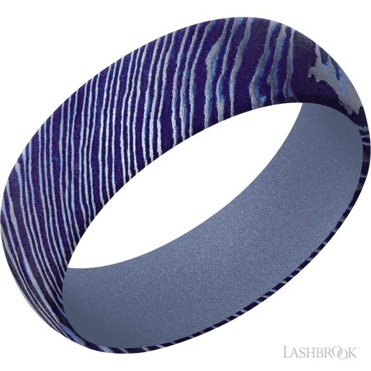 Lashbrook 7mm Domed Titanium Damascus Wedding Band — Crushed Orchid Sleeve