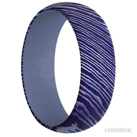 Lashbrook 7mm Domed Titanium Damascus Wedding Band — Crushed Orchid Sleeve