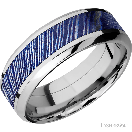 Lashbrook 8mm High Bevel Cobalt Chrome Wedding Band — Titanium Damascus Inlay