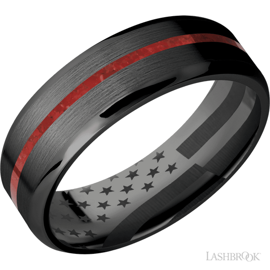 Lashbrook 7mm Beveled Zirconium Wedding Band — Coral Inlay