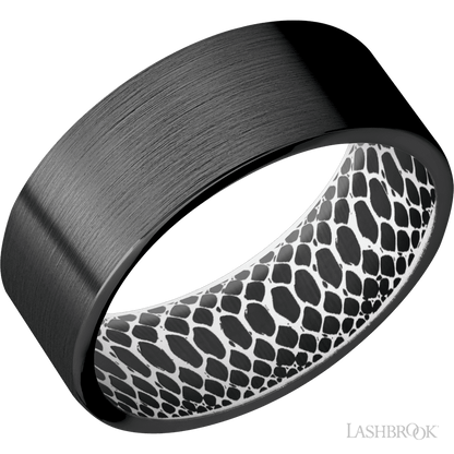 8 mm wide Flat Zirconium band featuring a White sleeve.