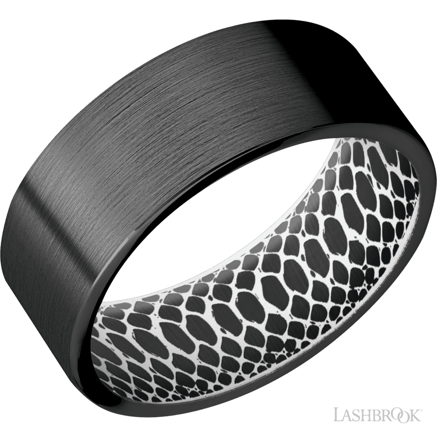 8 mm wide Flat Zirconium band featuring a White sleeve.