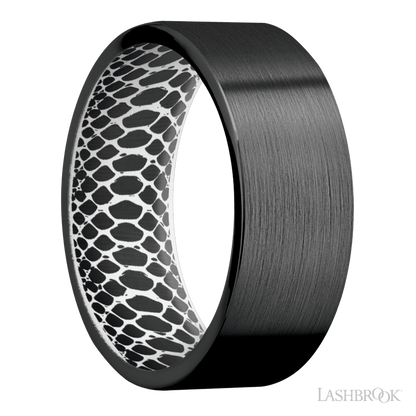 8 mm wide Flat Zirconium band featuring a White sleeve.