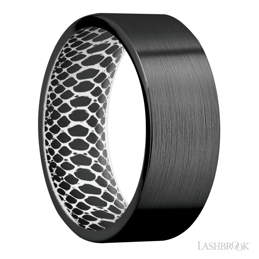 8 mm wide Flat Zirconium band featuring a White sleeve.