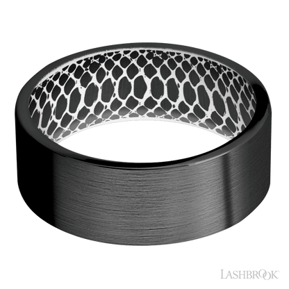 8 mm wide Flat Zirconium band featuring a White sleeve.