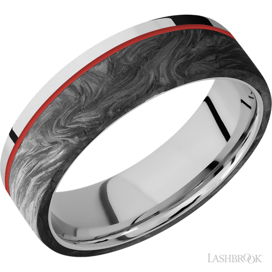 Lashbrook 7mm Flat Cobalt Chrome Wedding Band — Forged Carbon Fiber Inlay