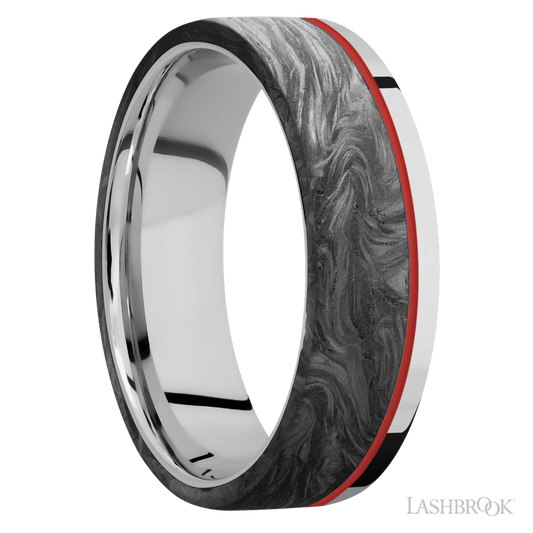 Lashbrook 7mm Flat Cobalt Chrome Wedding Band — Forged Carbon Fiber Inlay