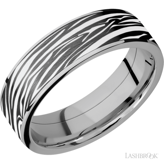 Lashbrook 7mm Flat Titanium Wedding Band — Zebra Pattern