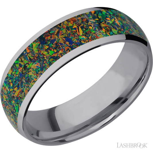 Lashbrook 7mm Domed Tantalum Wedding Band — Black Opal Inlay