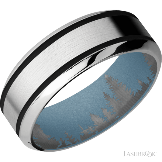 Lashbrook 8mm High Bevel Cobalt Chrome Wedding Band — Black Inlay