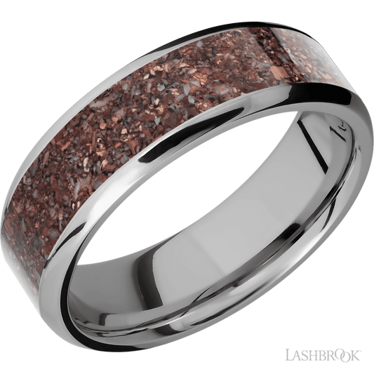 Lashbrook 7mm Beveled Titanium Wedding Band — Dinosaur Bone Mixed Inlay