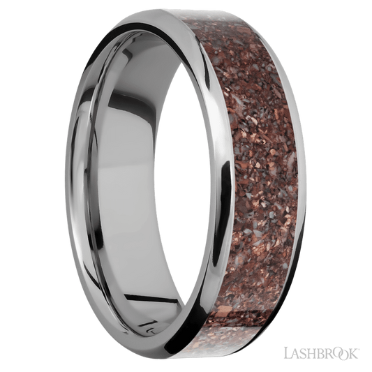 Lashbrook 7mm Beveled Titanium Wedding Band — Dinosaur Bone Mixed Inlay