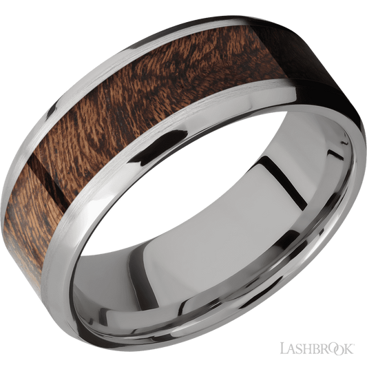 Lashbrook 8mm Beveled Titanium Wedding Band — Sapele Inlay