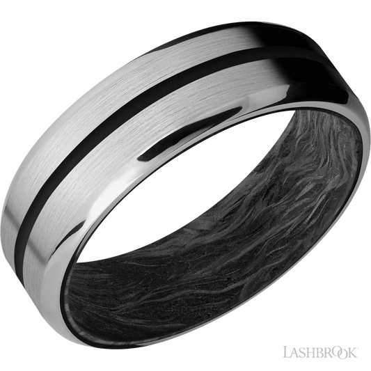 Lashbrook 7mm Beveled Titanium Wedding Band — Black Inlay