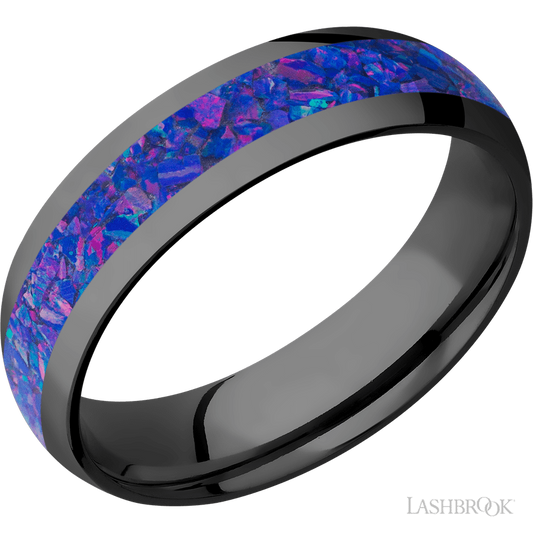 Lashbrook 6mm Domed Zirconium Wedding Band — Purple Opal Inlay