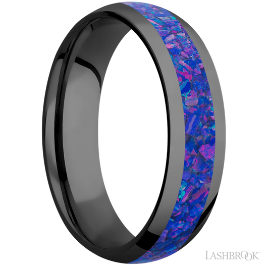 Lashbrook 6mm Domed Zirconium Wedding Band — Purple Opal Inlay