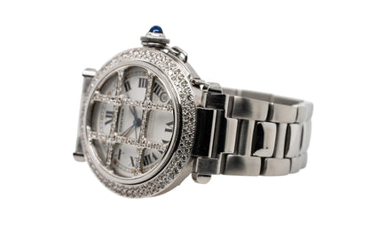 Cartier Pasha 38mm Stainless Steel Watch with Aftermarket Diamonds Roman Dial