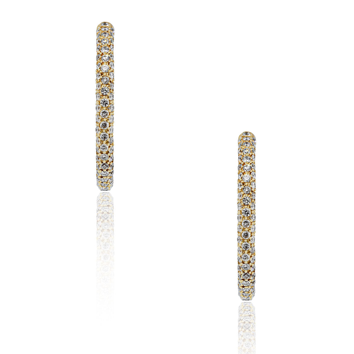 18k Yellow Gold 5.90ctw Diamond Pave Hoop Earrings