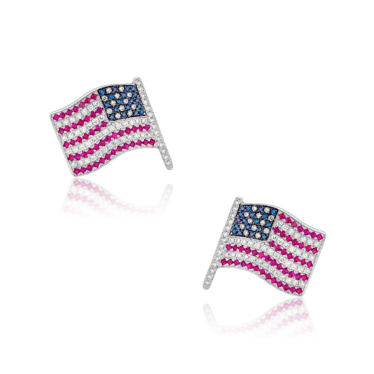Oh My Got 18k White Gold 2ctw Diamond Sapphire and Ruby Freedom Flag Cufflinks