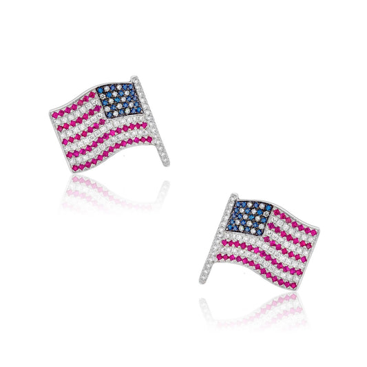 Oh My Got 18k White Gold 2ctw Diamond Sapphire and Ruby Freedom Flag Cufflinks