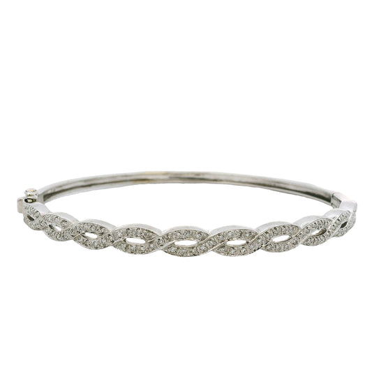 14k White Gold 0.85ctw Twisted Style Diamond Bangle Bracelet