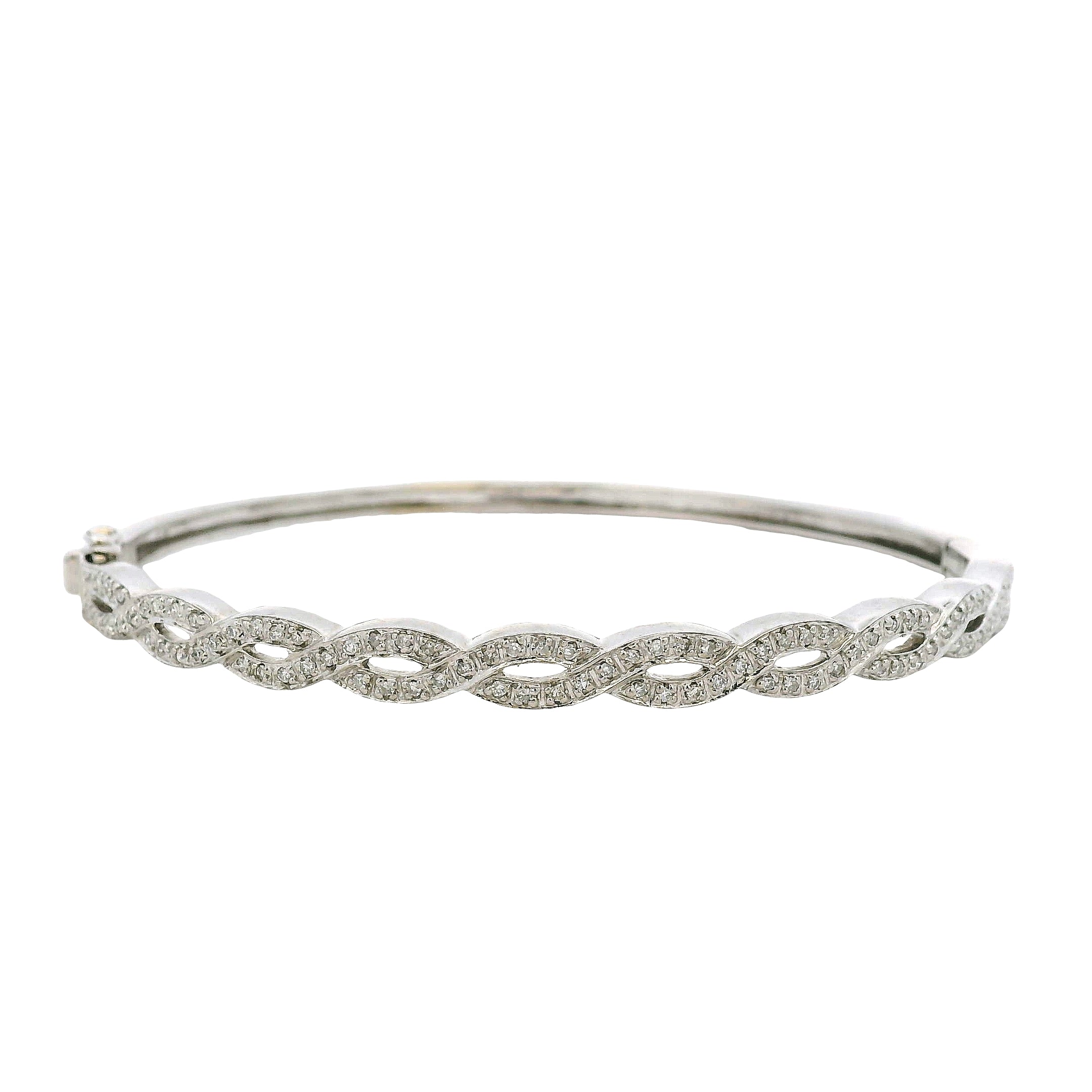 14k White Gold 0.85ctw Twisted Style Diamond Bangle
