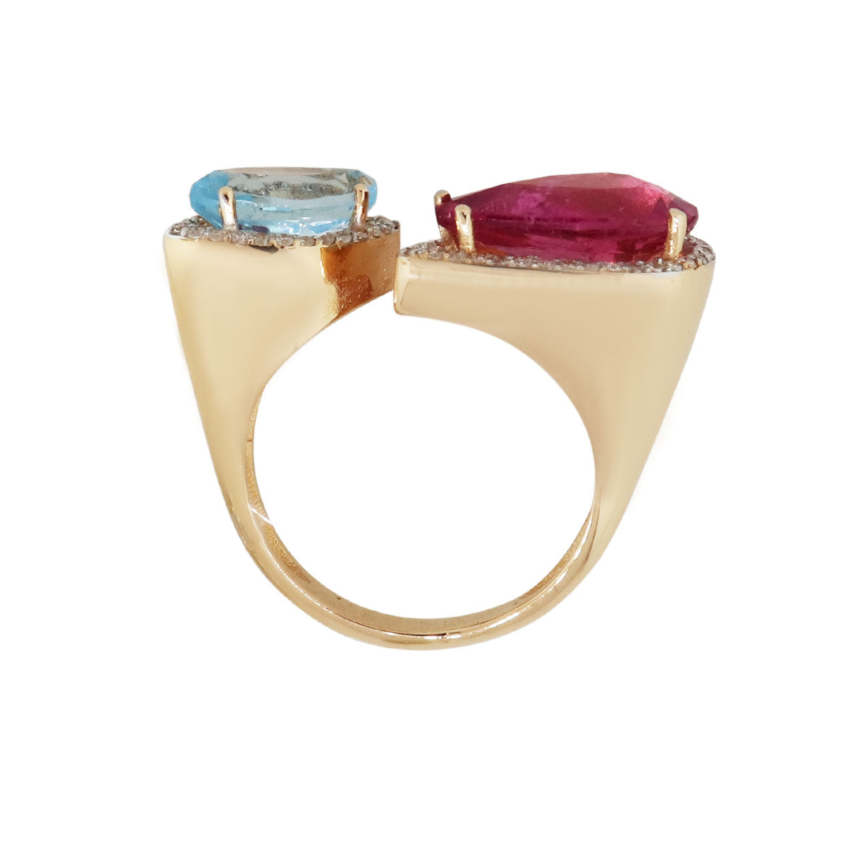 18k Rose Gold 8.84ct Ruby 1.63ct Topaz and 0.33ctw Diamond Free Form Ring