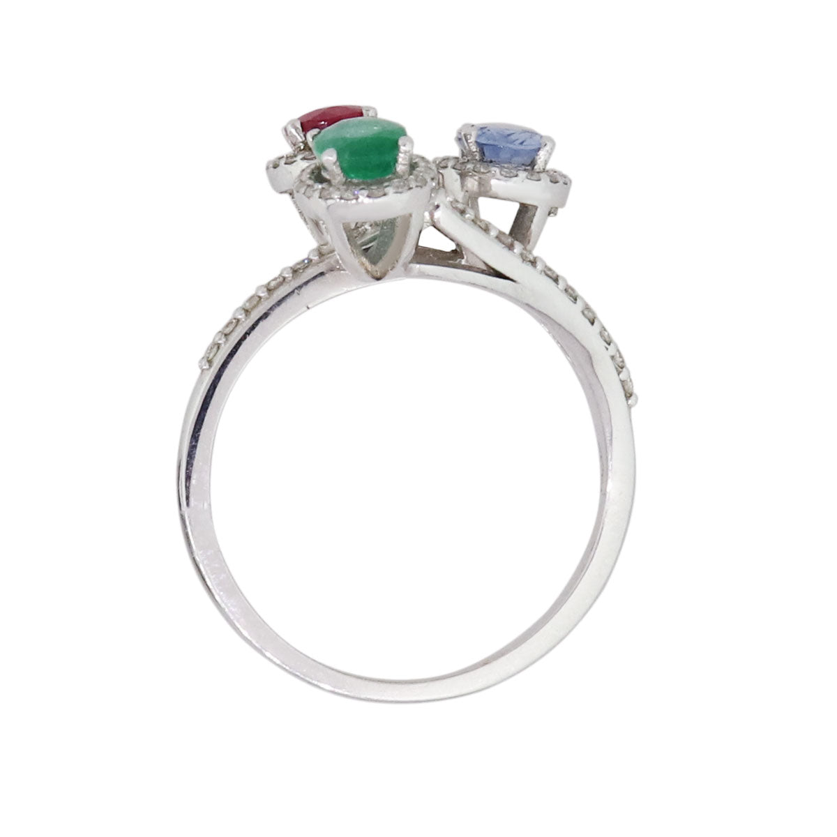 18k White Gold 0.25ctw Diamond and Multi Oval Gemstone Ring