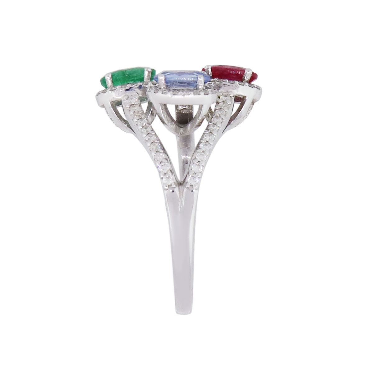 18k White Gold 0.25ctw Diamond and Multi Oval Gemstone Ring