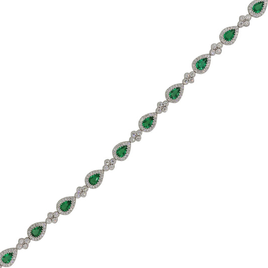 14k White Gold 3.29ctw Pear Shaped Emerald and 2.18ctw Diamond Bracelet