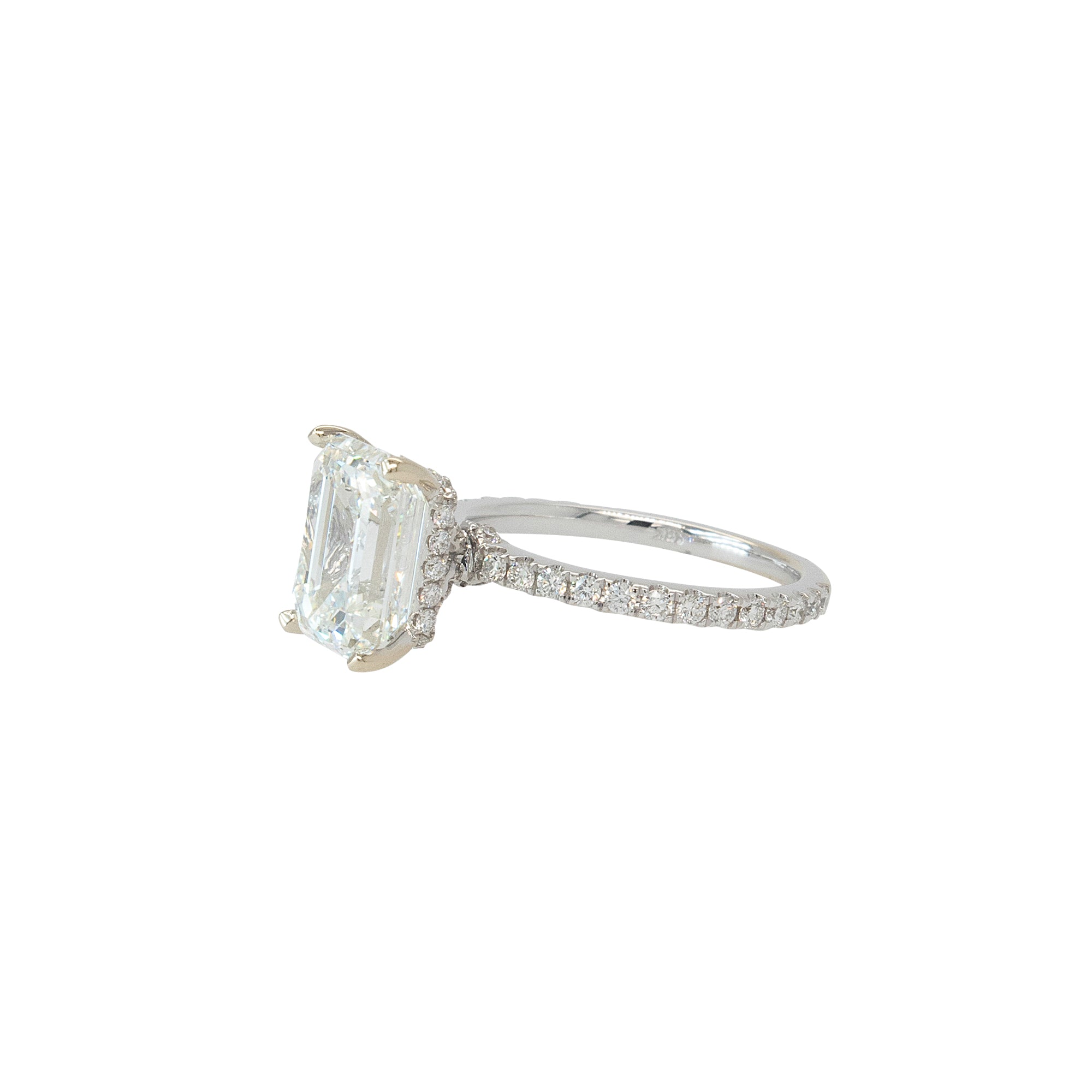 18k White Gold 4.02ct Emerald Cut Natural Diamond Engagement Ring