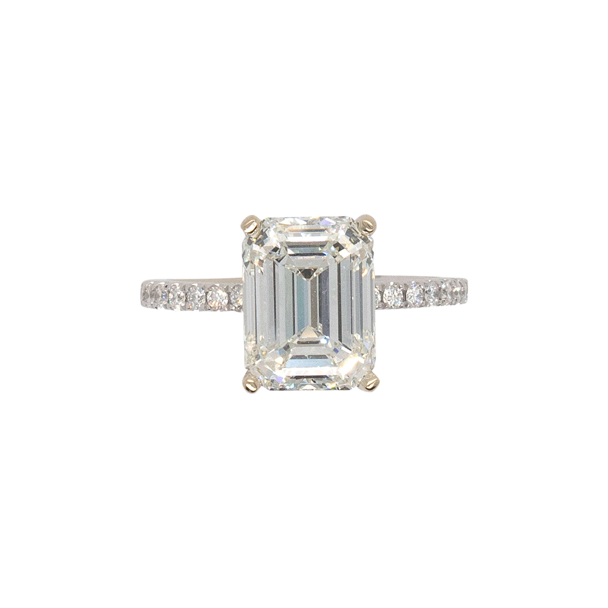 18k White Gold 4.02ct Emerald Cut Natural Diamond Engagement Ring