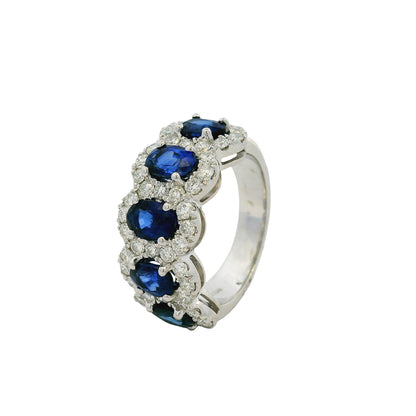 18k White Gold 3.11ctw Oval Sapphires with 1.20ctw Natural Diamonds Ring