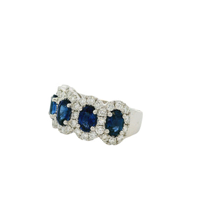 18k White Gold 3.11ctw Oval Sapphires with 1.20ctw Natural Diamonds Ring
