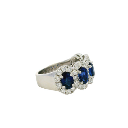 18k White Gold 3.11ctw Oval Sapphires with 1.20ctw Natural Diamonds Ring