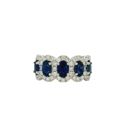 18k White Gold 3.11ctw Oval Sapphires with 1.20ctw Natural Diamonds Ring